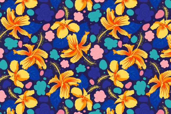 Seamless Pattern of China Rose Hibiscus