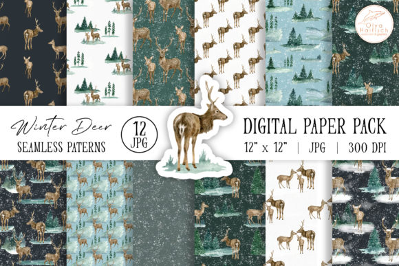 Watercolor Winter Deer Digital Paper Set: A Creative Resource for Festive Crafts